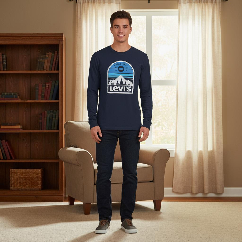 Men's Levi's Long Sleeve Tee M Navy Blue